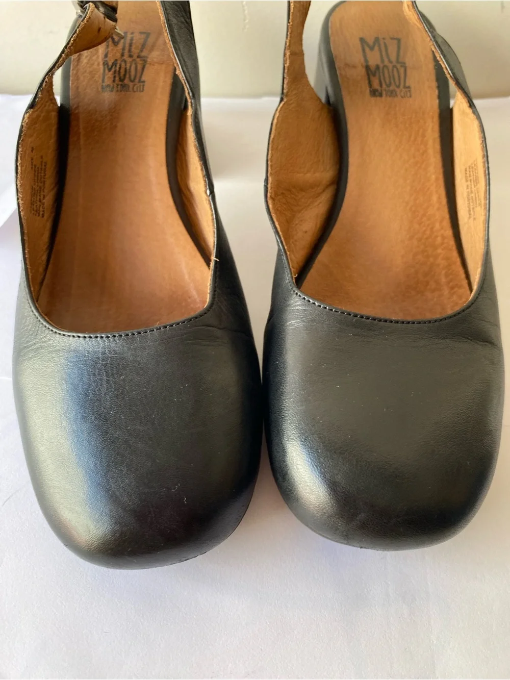 Miz Mooz Steffan Black Leather Slingback Block Heel Pump Size 40 US 9
